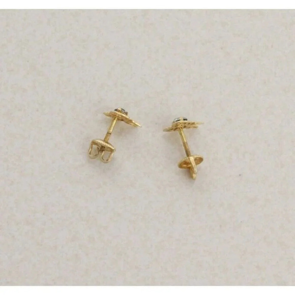 10k Yellow Gold Cubic Zirconia Bow Earrings Stud Post Screw Back Adult or Child - Picture 3 of 5
